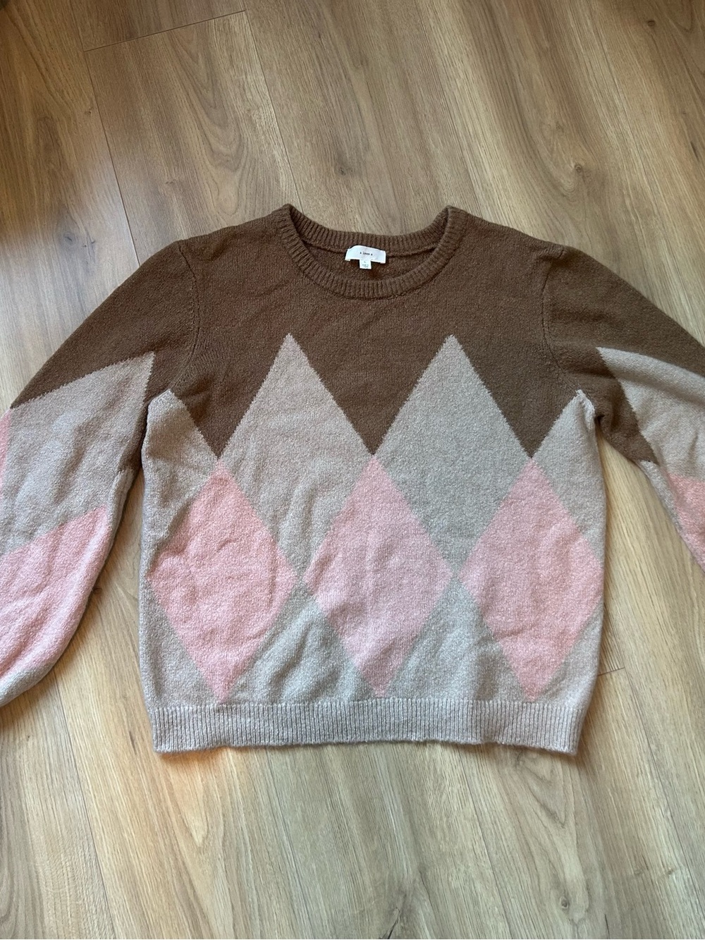 Argyle Crewneck Sweater in Brown, Pink & Cream